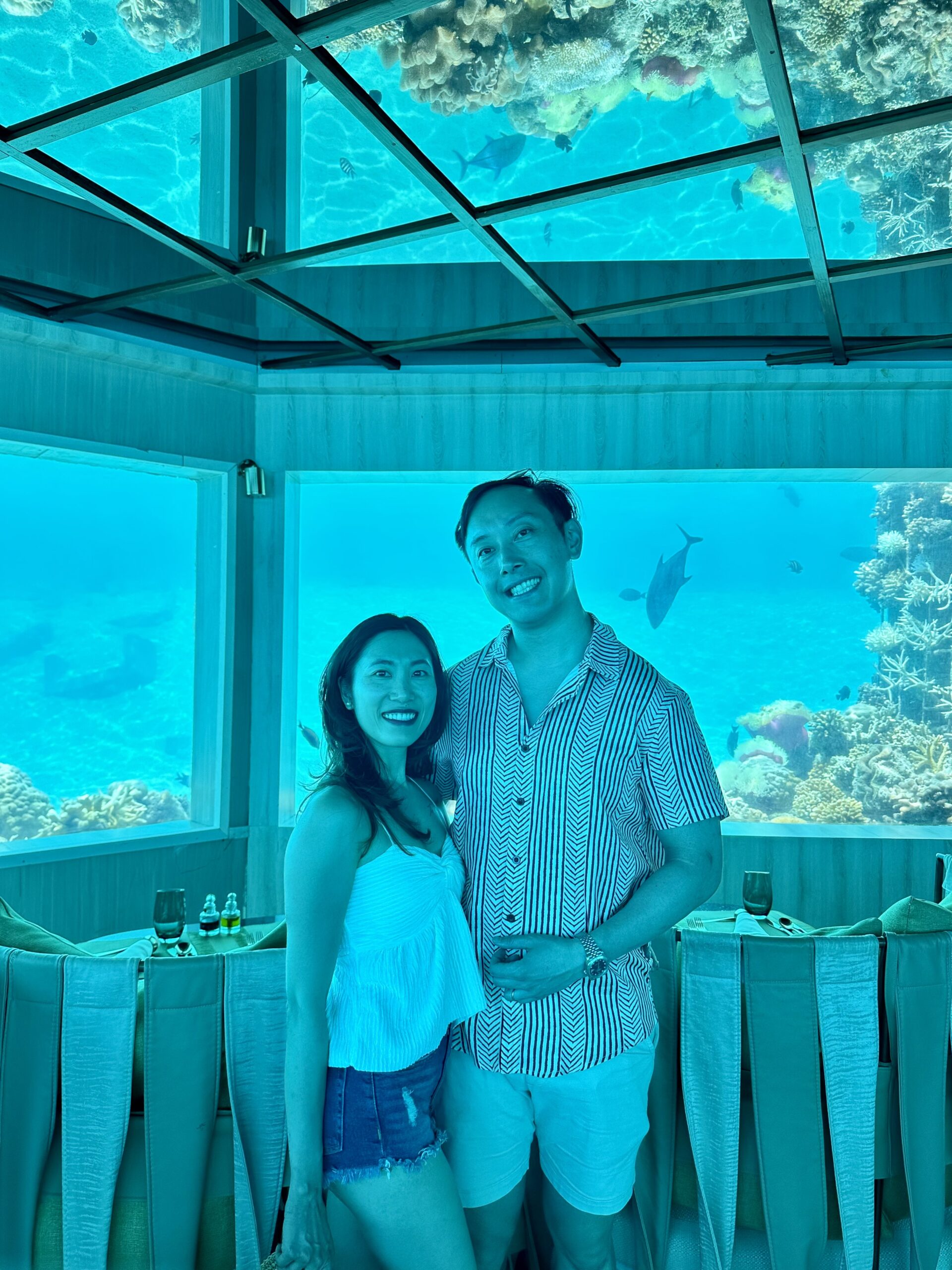 Savor gourmet cuisine with wine pairings at M6m, the underwater restaurant at Ozen Life Maadhoo, where the beauty of marine life enhances your dining experience. This was a key factor in choosing a Maldives resort for us.