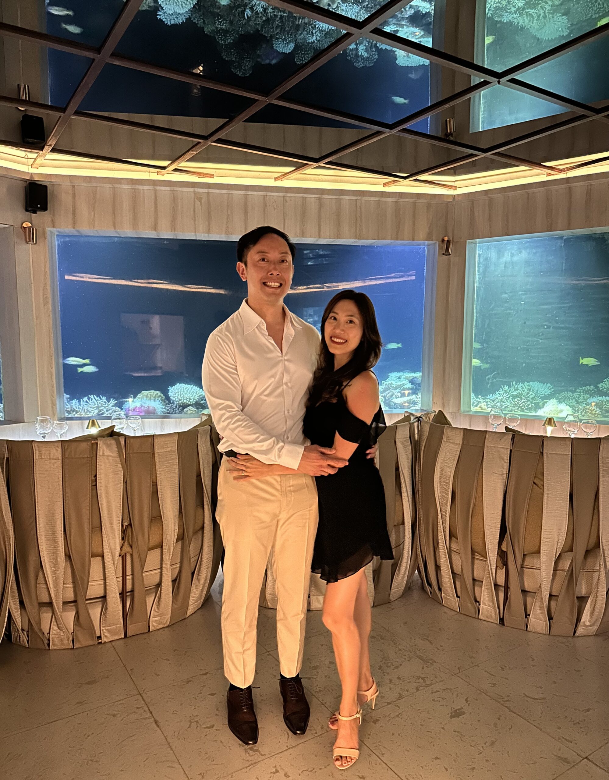 Dining at Ozen Life Maadhoo’s M6m – an unforgettable underwater experience with a fine dining menu and expertly paired wines, surrounded by ocean life. This was a key factor in choosing a Maldives resort for us.