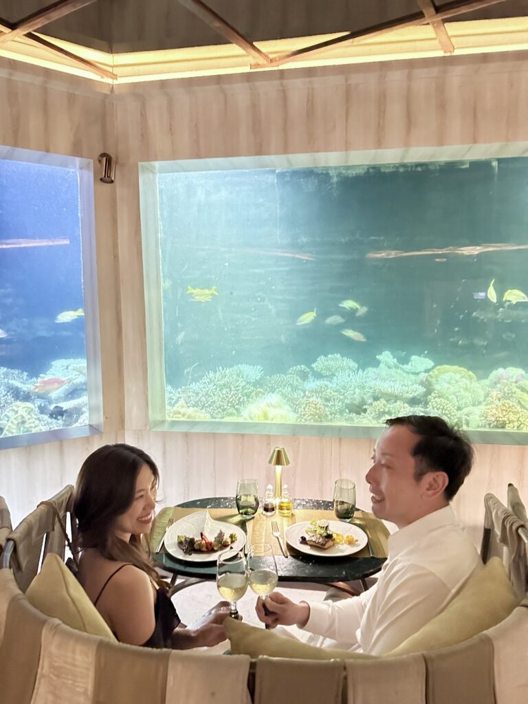 Dine at the stunning underwater restaurant M6m at Ozen Life Maadhoo, where gourmet meals are perfectly paired with fine wines for a truly unique experience.