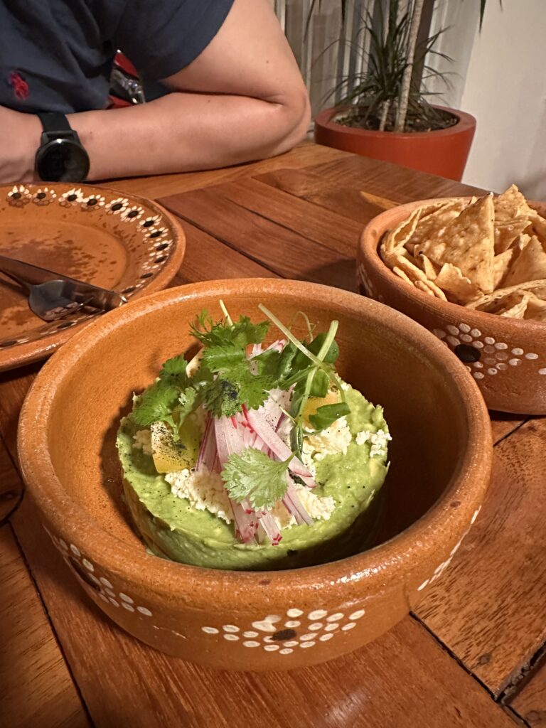 Traditional Oaxacan guacamole with ripe avocados, lime, and fresh herbs, served with tortilla chips, a perfect start at Casa Oaxaca Antojitos.