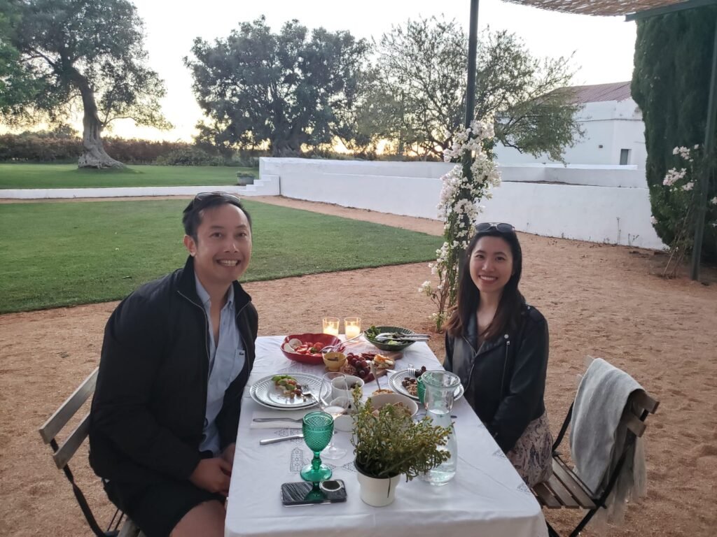 Sunset vineyard dinner at Morgado do Quintão with wine pairings and traditional Algarvian cuisine