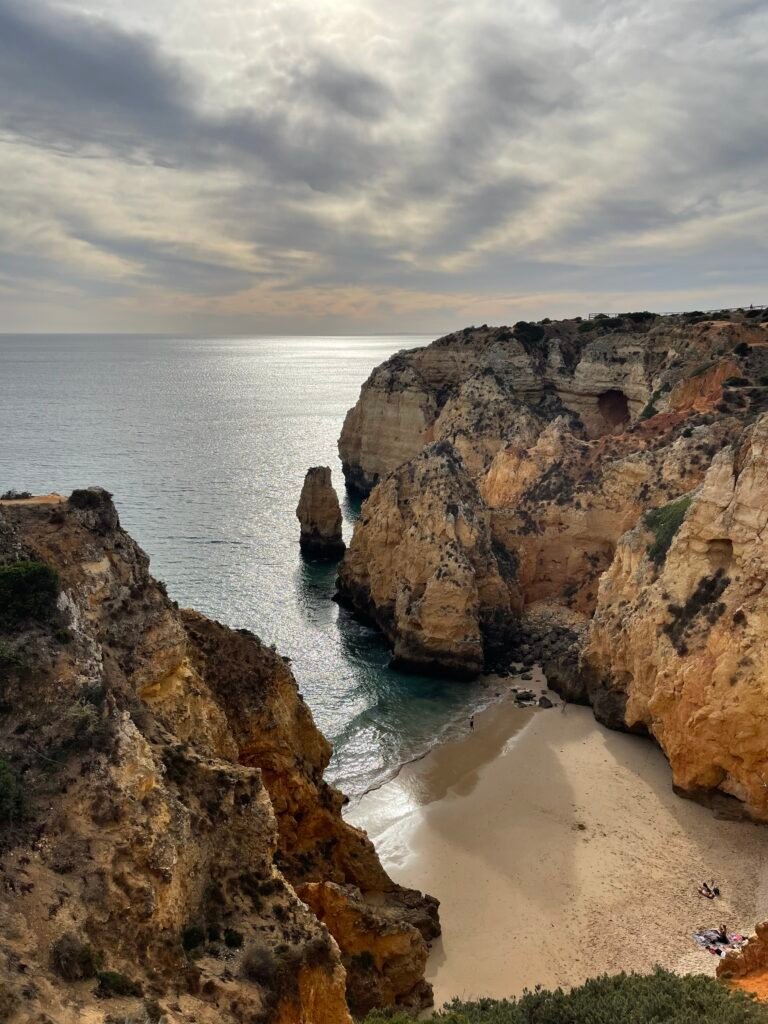 Aerial view of Ponta da Piedade's rock formations and turquoise waters in southern Portugal