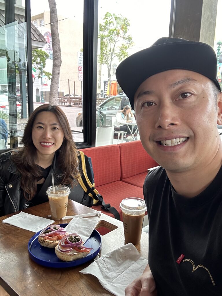Enjoying a leisurely breakfast at a cozy café in Little Italy, San Diego