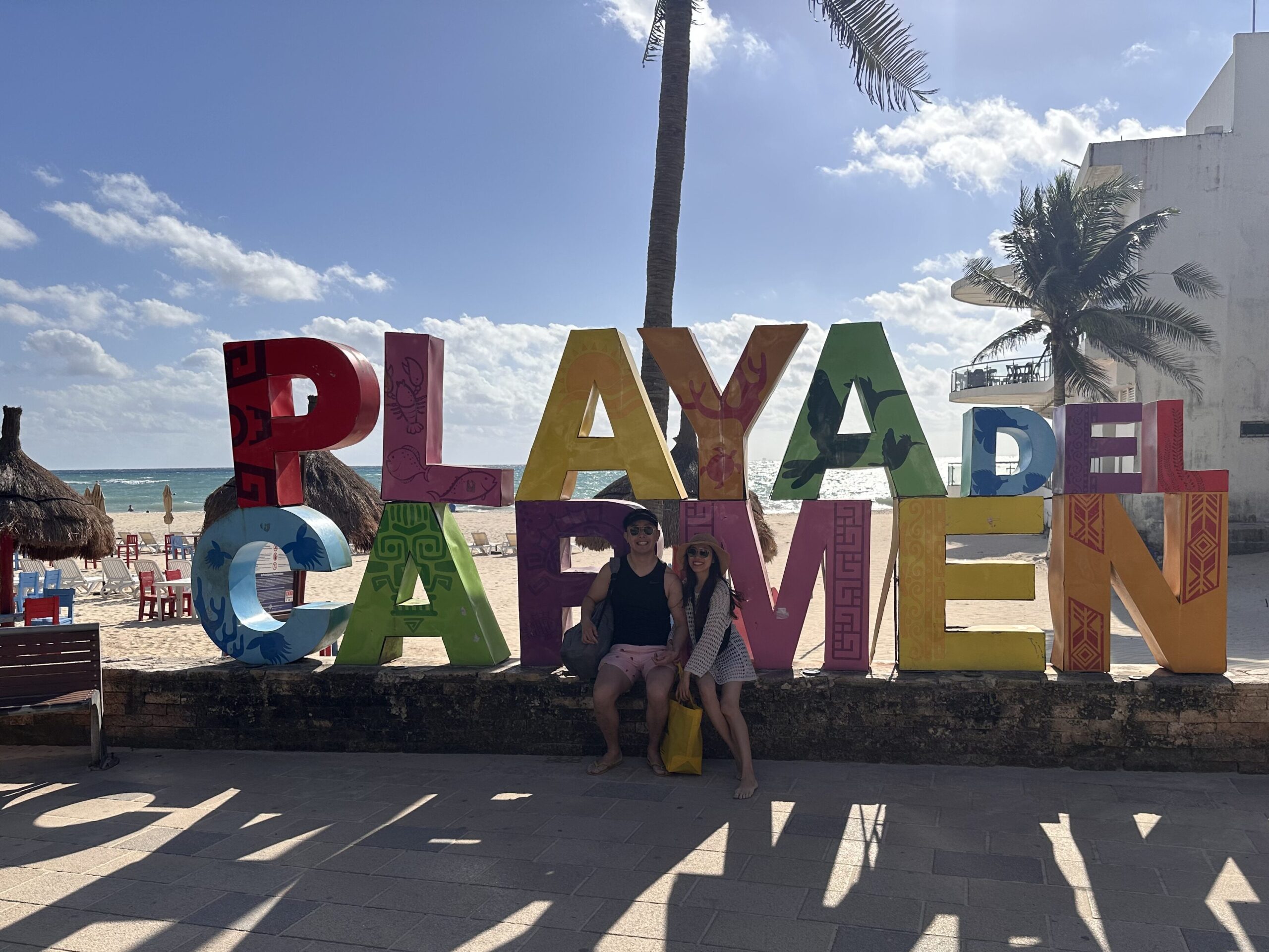 Us in front of the beach in Playa Del Carmen, Mexico during our 2 week itinerary