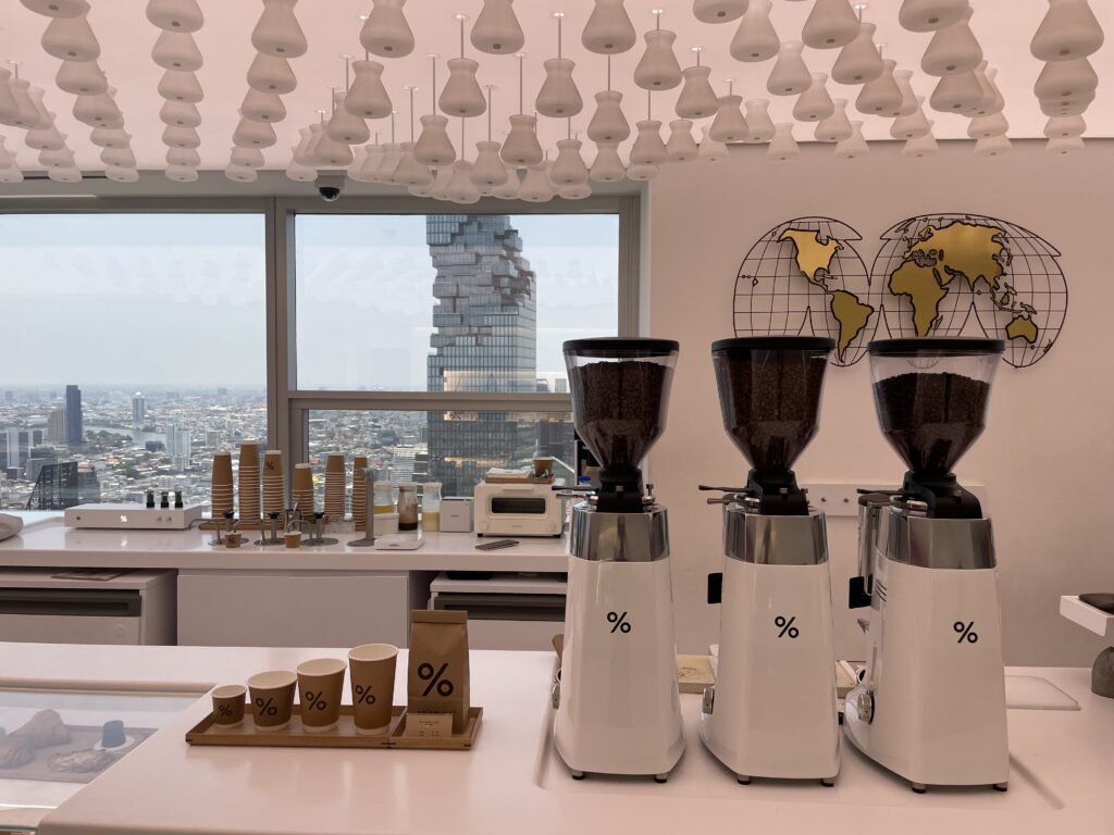Enjoying a peaceful coffee break with an incredible view of the city skyline, the perfect way to soak in the beauty of the surroundings