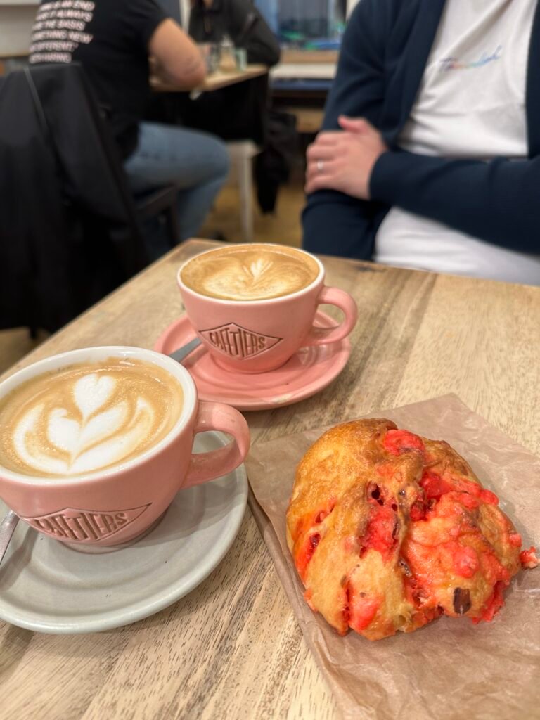 Traditional Lyonnaise brioche topped with caramelized pink pralines, served as a sweet treat