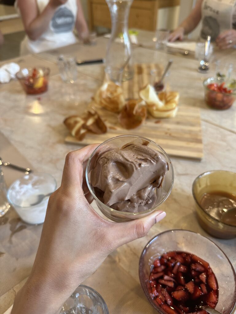 Homemade gelato served in cups during a gelato-making experience in Verona