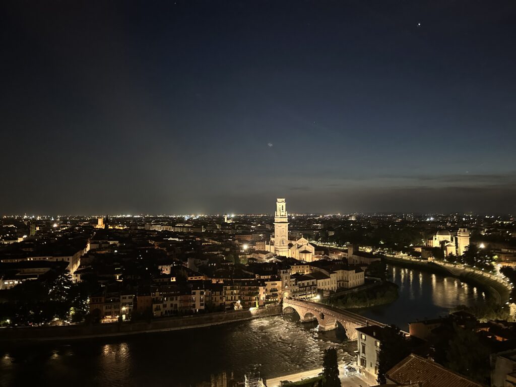 Panoramic view of Verona’s historic cityscape from Castel San Pietro in Italy
