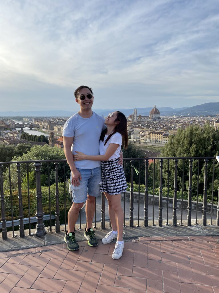 Tourists taking photos of Florence from Piazzale Michelangelo’s famous viewpoint