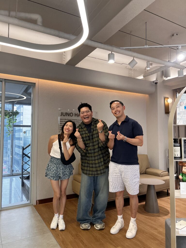 Customers getting a stylish haircut at a modern hair salon in Seoul, South Korea