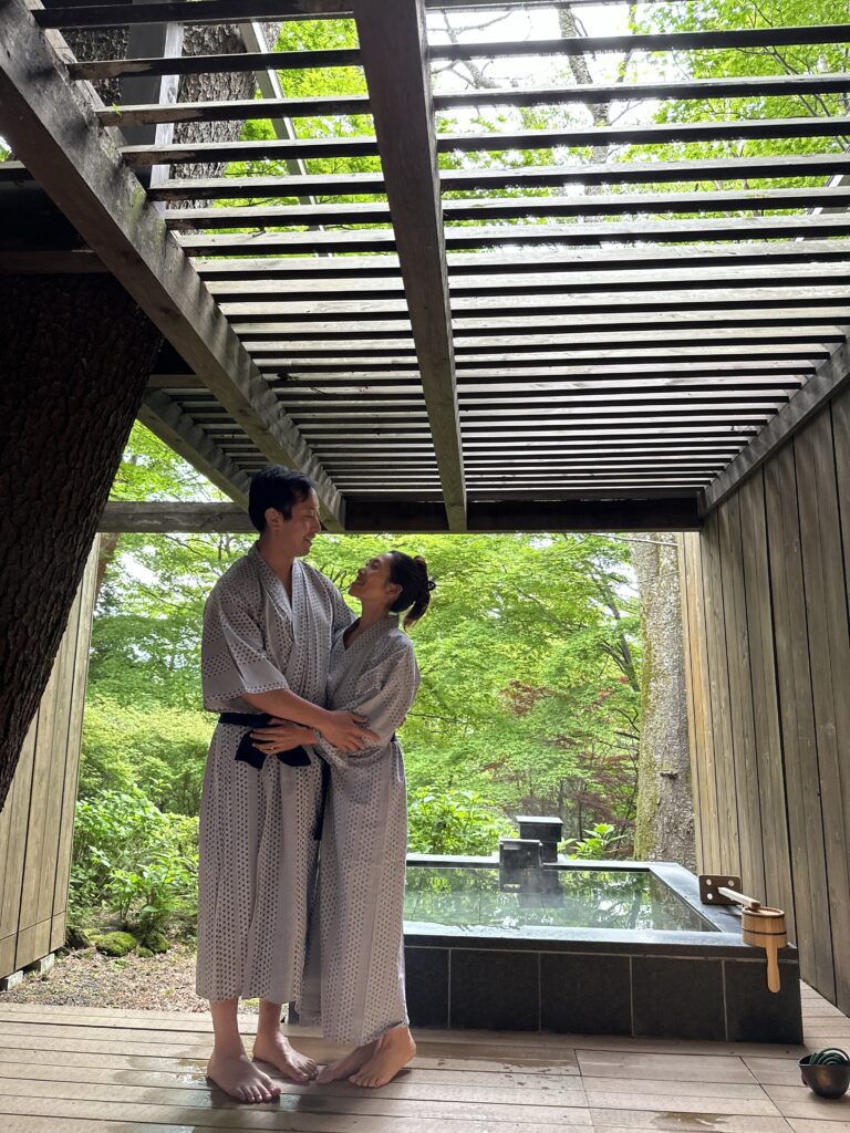 Tranquil personal onsen experience on a private patio at Hakone Gora Byakudan