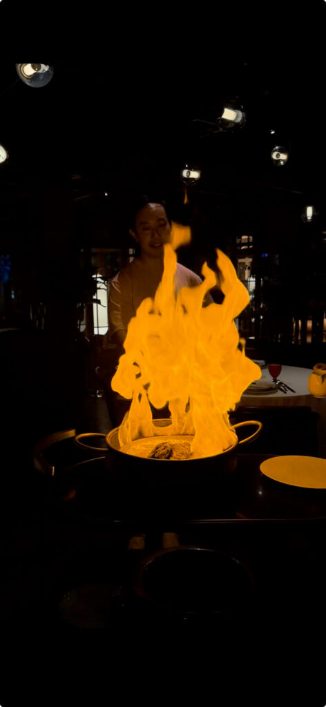Flame roasted chicken where diners got a chance to light up the chicken
