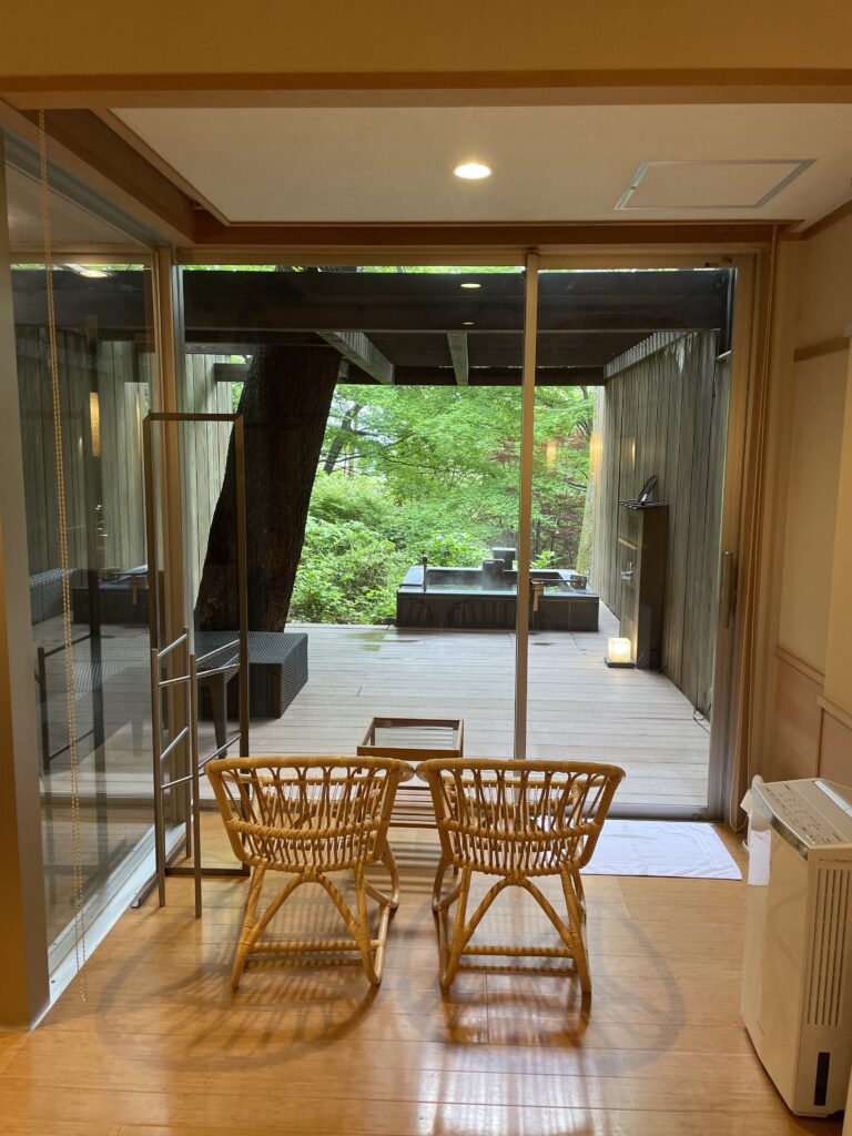 Tranquil Japanese-style room at Hakone Gora Byakudan showcasing nature through expansive windows