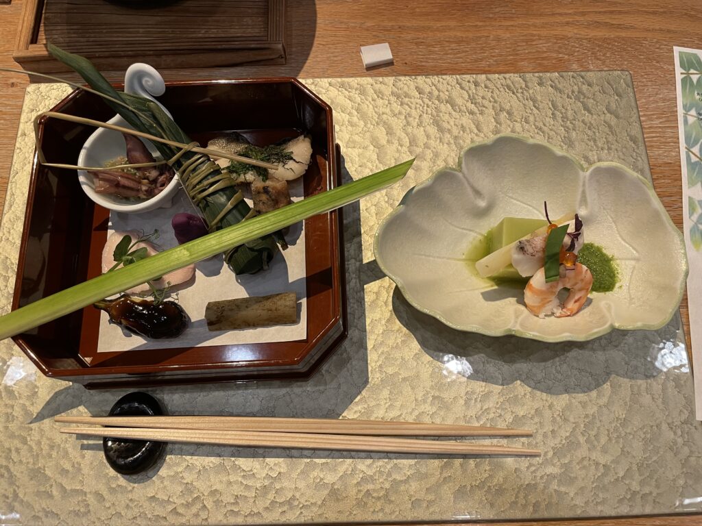 Traditional multi-course kaiseki dinner beautifully plated at Hakone Gora Byakudan ryokan