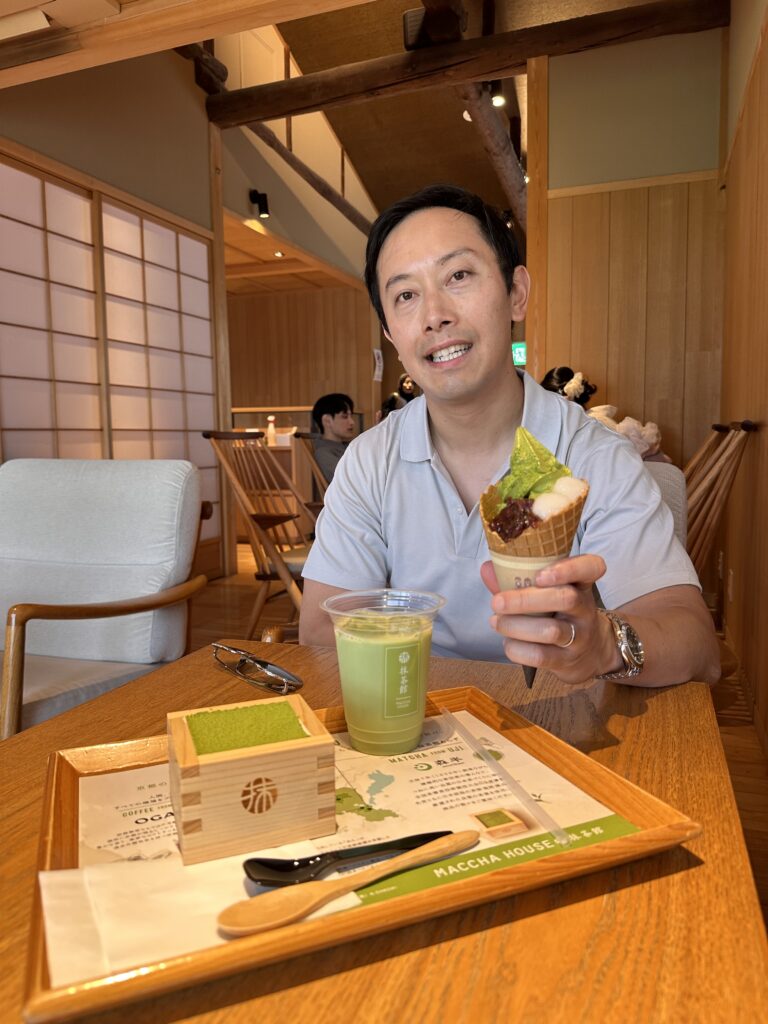 Red bean paste matcha ice cream, traditional Japanese dessert with sweet azuki beans and green tea flavor