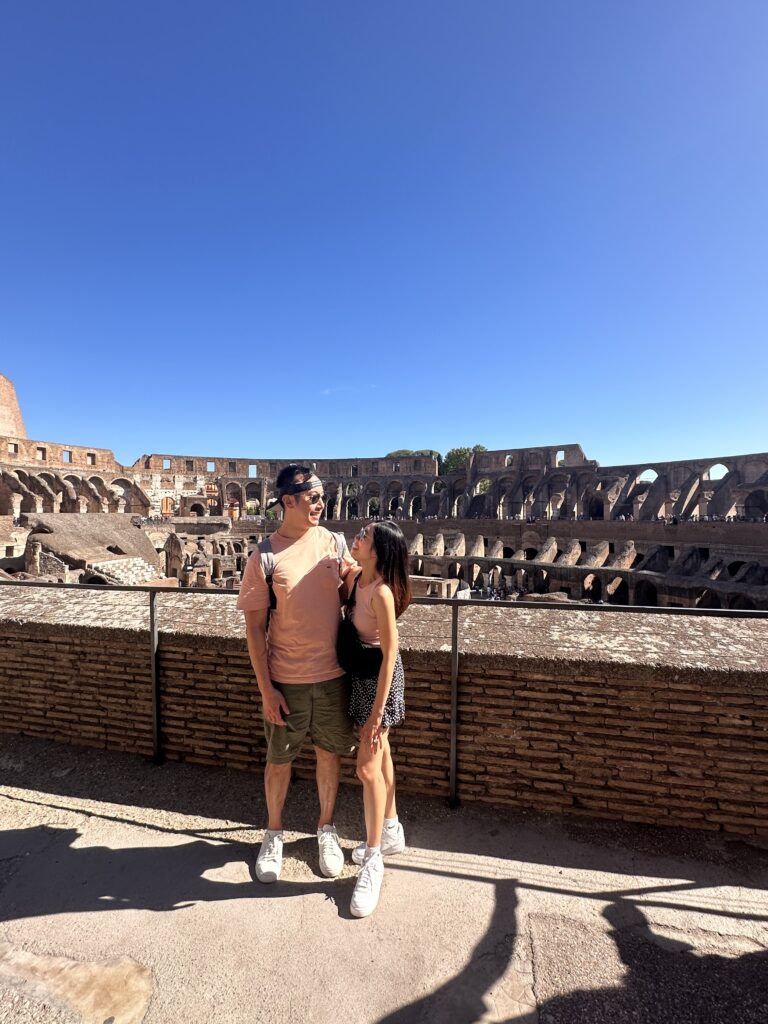 Inside the Colosseum, Rome’s ancient amphitheater, with exposed hypogeum tunnels.