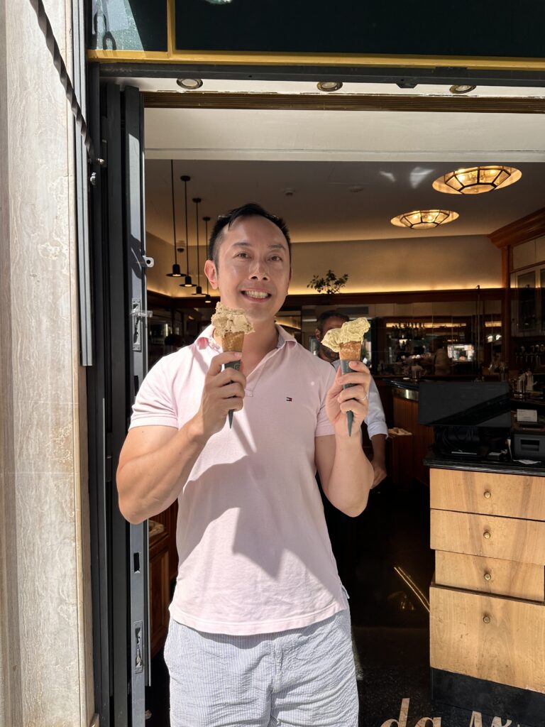 Artisanal gelato in waffle cones served at Ciampini Labs