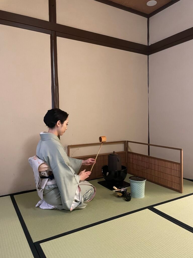 Meticulously prepared the tea in a traditional tea ceremony in Kyoto, Japan